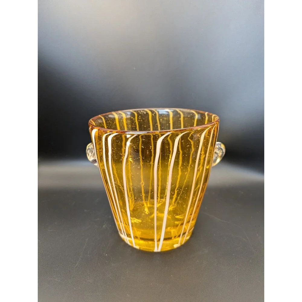 MCM Venini for Disaronno Amber and White Fused Glass Ice Bucket Murano